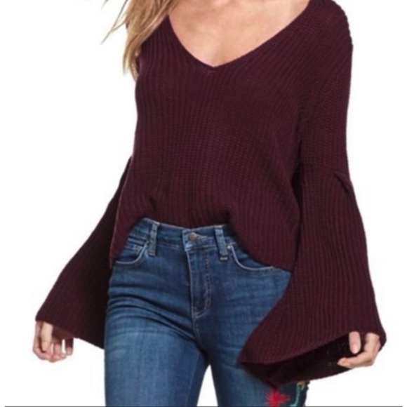 Free People Sweaters - Free People Damsel Flare Sleeve Crop Knit Sweater Sz S